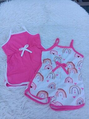 Girls Pink Rainbow Rompers Set Of 2 Pieces Size 3/6 M